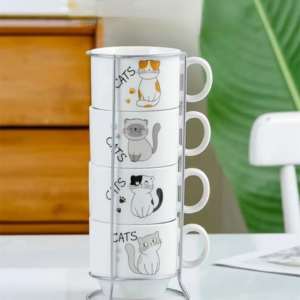 MT09388 TAZA CAFE CERAMICA X 4 PLEGABLE CUTE CATS 2007505093887
