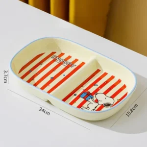 AA0725 PLATO CERAMICA CON DIVICIONES PERRITOS CON RAYAS ROJOS