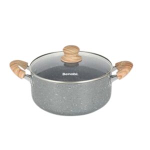 CACEROLA N° 24 GRIS ANTIHADERENTE CON ASA DE MADERA