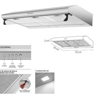 EXTRACTOR DE COCINA 80W 36CM ANCHO X 18CM PROFUNDIDAD X 15CM ALTO