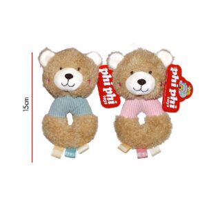 SONAJERO DE AGARRE OSO ROSA Y CELESTE 15CM