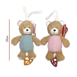 CUNERO MUSICAL OSO ROSA Y CELESTE 22CM