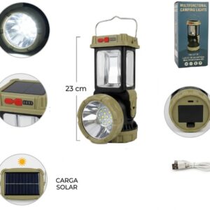 LINTERNA CAMPING MULTIFUNCION SOLAR 23CM ALTO