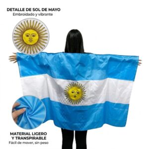 BANDERA ARGENTINA 90CM ALTO X 150CM LARGO C/ AGARRA BRAZOS