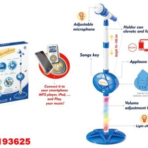 MICROFONO A PILA CON LUZ , SONIDO Y CONEXION CON CELULAR – AZUL