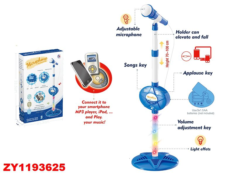 MICROFONO A PILA CON LUZ , SONIDO Y CONEXION CON CELULAR – AZUL