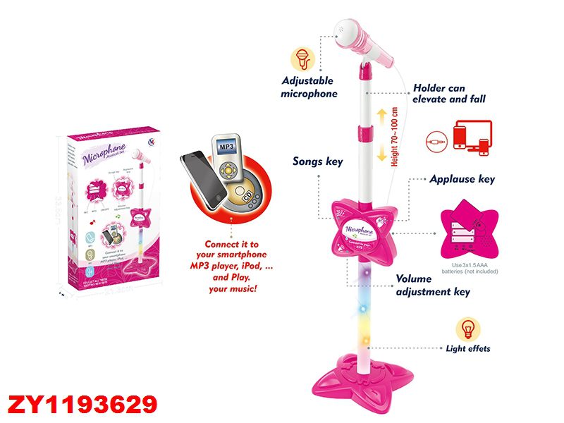 MICROFONO A PILA CON LUZ , SONIDO Y CONEXION CON CELULAR – ROSA