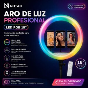 ARO DE LUZ LED RGB 45CM + TRIPODE NITSUK
