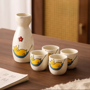 SET DE SAKE CERAMICA GATO AMARILLO SIN BANDEJA