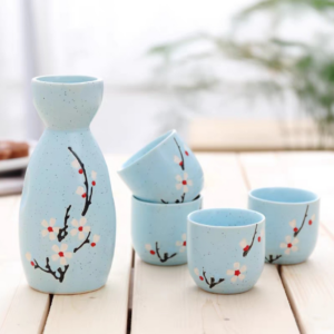 SET DE SAKE CERAMICA CON FLORES SIN BANDEJA