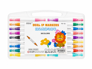 MARCADORES DE DOBLE PUNTA EN ESTUCHE RIGIDO 36 COLORES