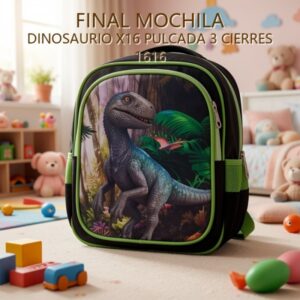 MOCHILA DINOSAURIO X16 PULCADA 3 CIERRES 1616