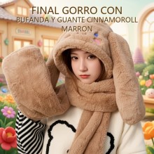 GORRO CON BUFANDA Y GUANTE CINNAMOROLL MARRON