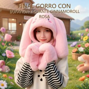 GORRO CON BUFANDA Y GUANTE CINNAMOROLL ROSA
