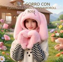 GORRO CON BUFANDA Y GUANTE CINNAMOROLL ROSA