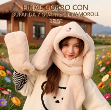 GORRO CON BUFANDA Y GUANTE CINNAMOROLL BEIGE