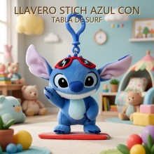 LLAVERO STICH AZUL CON TABLA DE SURF