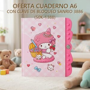 CUADERNO A6 CON CLAVE DE BLOQUEO SANRIO 3886 (50K-1388)