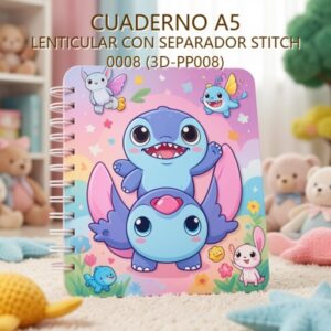 CUADERNO A5 LENTICULAR CON SEPARADOR STITCH 0008 (3D-PP008)