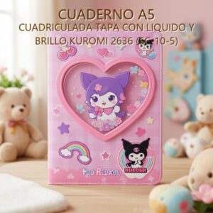 CUADERNO A5 CUADRICULADA TAPA CON LIQUIDO Y BRILLO KUROMI 2636 (SC-10-5)