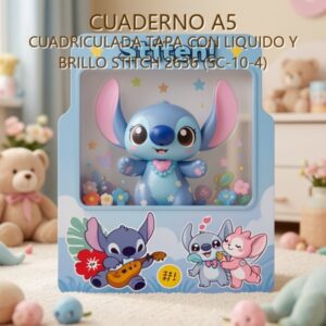 CUADERNO A5 CUADRICULADA TAPA CON LIQUIDO Y BRILLO STITCH 2636 (SC-10-4)