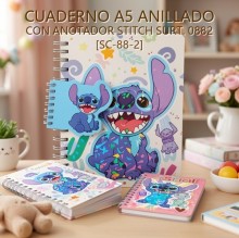 CUADERNO A5 ANILLADO CON ANOTADOR STITCH SURT. 0882 [SC-88-2]