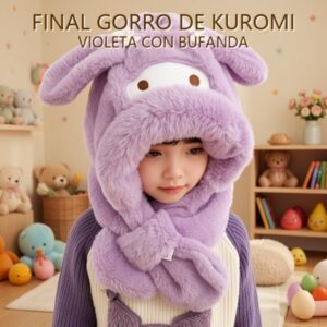 FINAL GORRO DE KUROMI VIOLETA CON BUFANDA