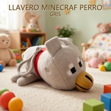 LLAVERO MINECRAF PERRO GRIS
