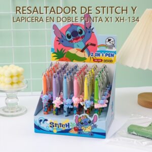 RESALTADOR DE STITCH Y LAPICERA EN DOBLE PUNTA X1 XH-134