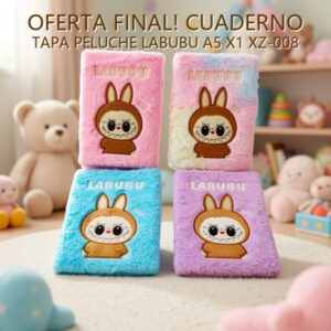 CUADERNO TAPA PELUCHE LABUBU A5 X1 XZ-008