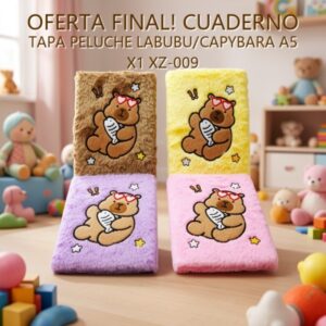 CUADERNO TAPA PELUCHE LABUBU/CAPYBARA A5 X1 XZ-009