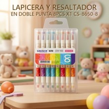 LAPICERA Y RESALTADOR EN DOBLE PUNTA 8PCS X1 CS-8650-8
