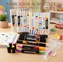 MARCADOR ACRILICO DE DOBLE PUNTA 8PCS X1 CS-H914-8
