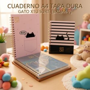 CUADERNO A4 TAPA DURA GATO X1U SURT. [BXQA4-7]