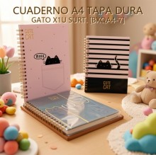 CUADERNO A4 TAPA DURA GATO X1U SURT. [BXQA4-7]
