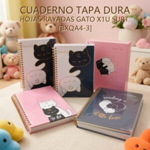 CUADERNO TAPA DURA HOJAS RAYADAS GATO X1U SURT. [BXQA4-3]