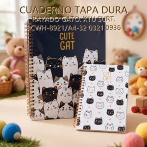 CUADERNO TAPA DURA RAYADO GATO. X1U SURT. BCWH-8921/A4-32 0321 0936 [XQ-A4-030 909-3]