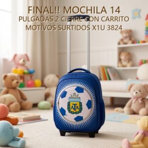 MOCHILA 14 PULGADAS 2 CIERRE CON CARRITO MOTIVOS SURTIDOS X1U 3824 [21338-2]