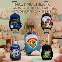 MOCHILA 16 PULGADAS 3 CIERRE CON CARRITO MOTIVOS SURTIDOS X1U 3831 [21338-3]