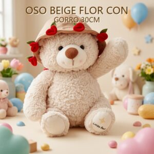 OSO BEIGE FLOR CON GORRO 30CM