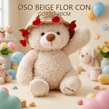 OSO BEIGE FLOR CON GORRO 30CM