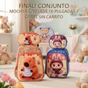 CONJUNTO MOCHILA C/RELIEVE 16 PULGADAS 3 CIERRE SIN CARRITO LABUBU/CAPYBARA 0042 [X-164]