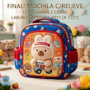 MOCHILA C/RELIEVE 12 PULGADAS 2 CIERRE LABUBU/CAPYBARA. 0011 [X-1221]