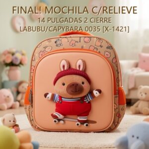 MOCHILA C/RELIEVE 14 PULGADAS 2 CIERRE LABUBU/CAPYBARA 0035 [X-1421]