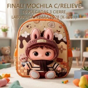 MOCHILA C/RELIEVE 16 PULGADAS 3 CIERRE LABUBU/CAPYBARA 0028 [X-1631]
