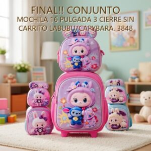 CONJUNTO MOCHILA 16 PULGADA 3 CIERRE SIN CARRITO LABUBU/CAPYBARA. 3848 [21338-4]