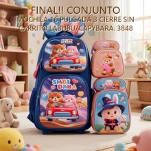 CONJUNTO MOCHILA 16 PULGADA 3 CIERRE SIN CARRITO LABUBU/CAPYBARA. 3848 [21338-4]
