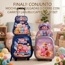 CONJUNTO MOCHILA 16 PULGADAS 3 CIERRE CON CARRITO LABUBU/CAPYBARA X1SET 3848 [21338-4]