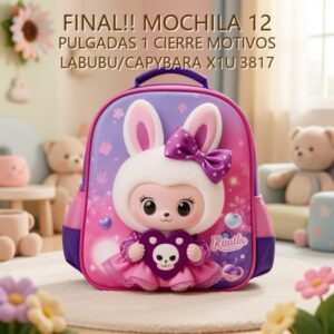 MOCHILA 12 PULGADAS 1 CIERRE MOTIVOS LABUBU/CAPYBARA X1U 3817 [21338-1]