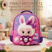 MOCHILA 12 PULGADAS 1 CIERRE MOTIVOS LABUBU/CAPYBARA X1U 3817 [21338-1]
